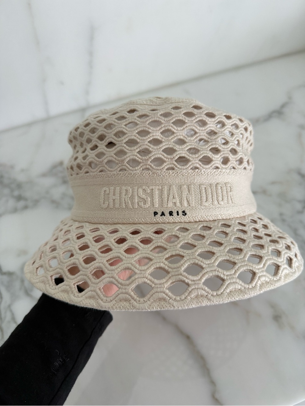 Dior Cream Mesh 'Christian Dior Paris' Bucket Hat